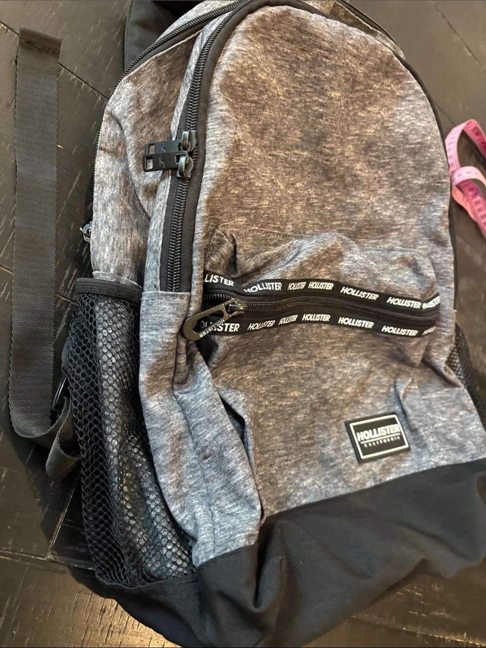 Hollister Heather Black White School College Backpack with Black Base